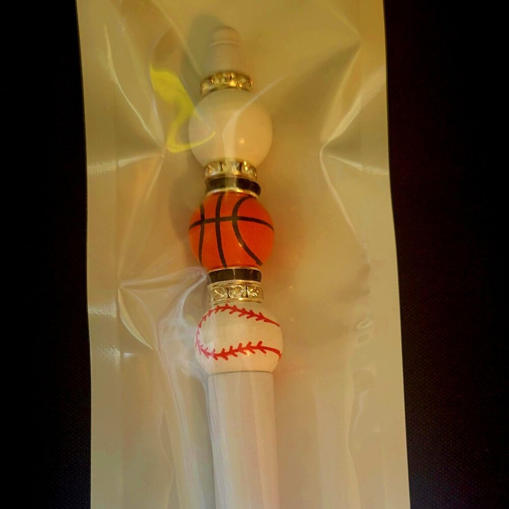 Hand Crafted Beaded Charm Sports Theme Pen Basketball and Baseball Must Have NEW